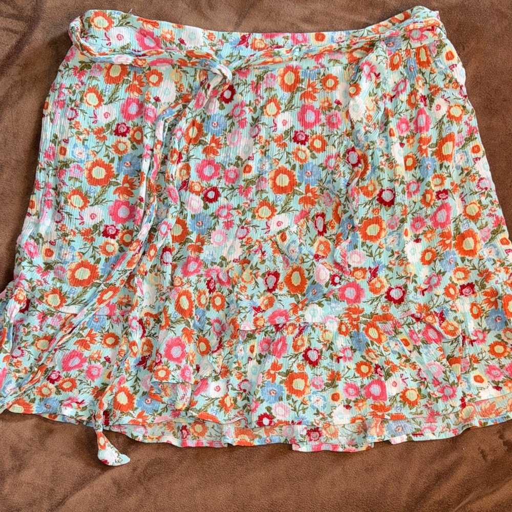 Altar'd State Floral A-Line Skirt with Tie Waist